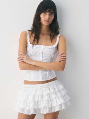 NWT Aritzia Sunday Best White Ruffle Mini Skirt - With Undershorts